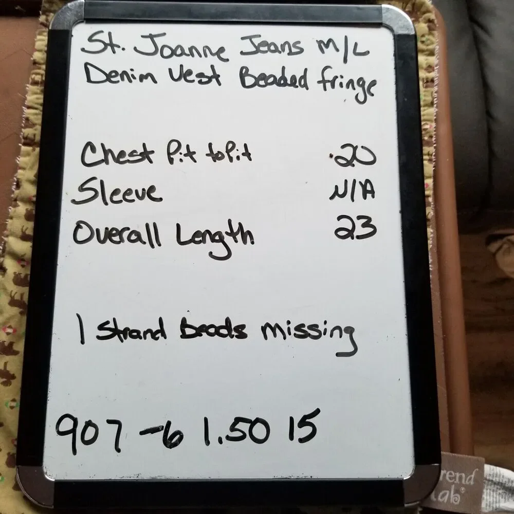 Vtg St. Joanne M/L Top Vest Blue Denim Leopard Beaded Fringe Boho Festival FLAW - Picture 8 of 9